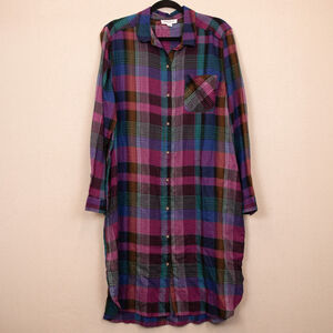 beachlunchlounge plaid midi shirt dress-L